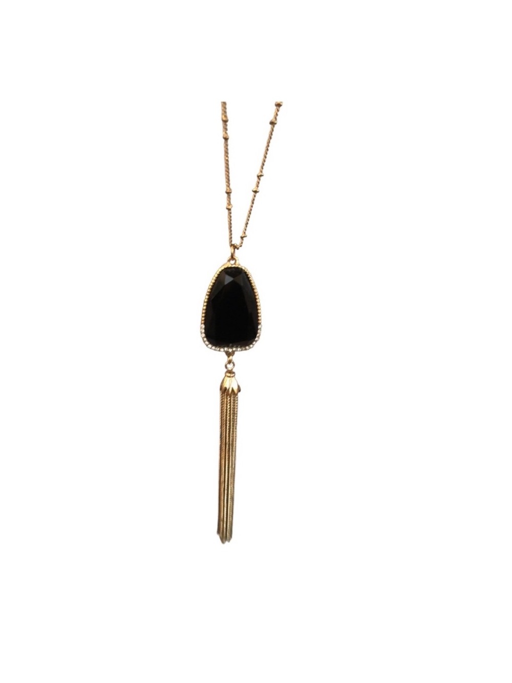 Nordstrom BP Black Stone Tassel Pendant Necklace EUC